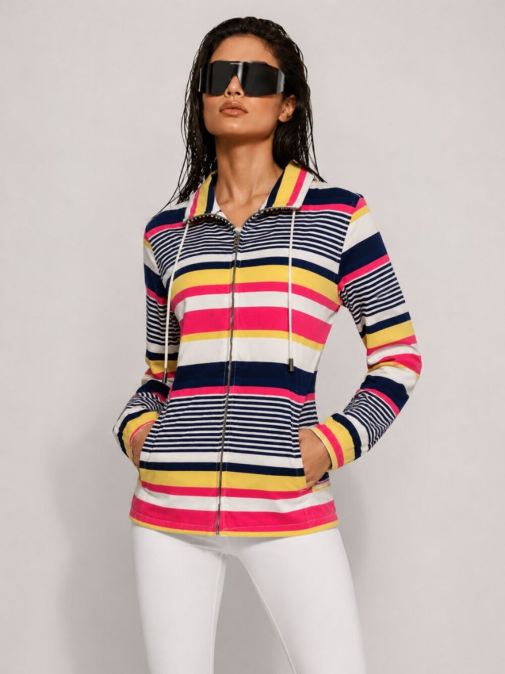 Cotton Stretch S Zip-Up Striped Sport Jacket Y2K Activewear